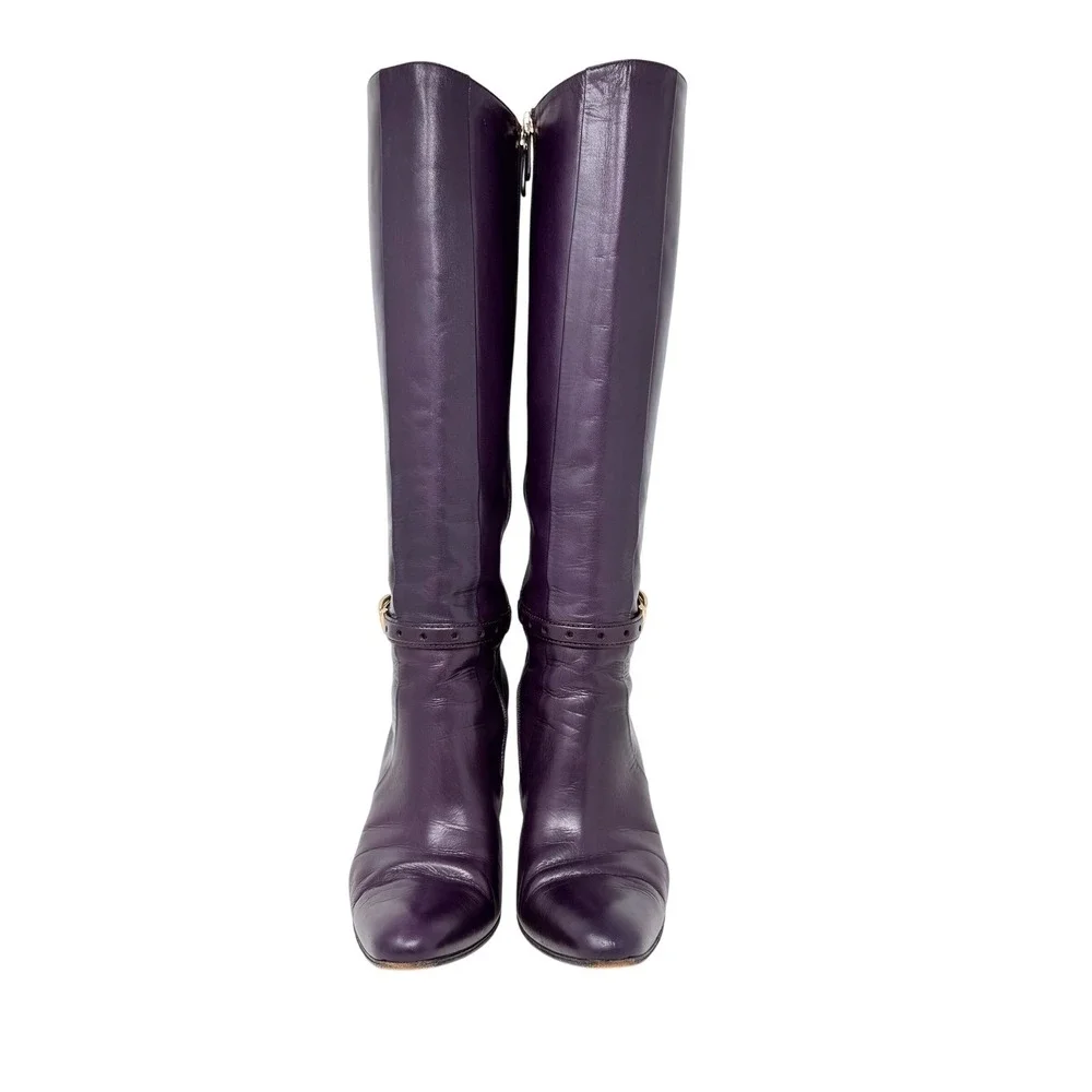 Gucci Knee High Boots Purple Leather Equestrian Early 2000s IT 37.5 / US 7.5B - Picture 4 of 14